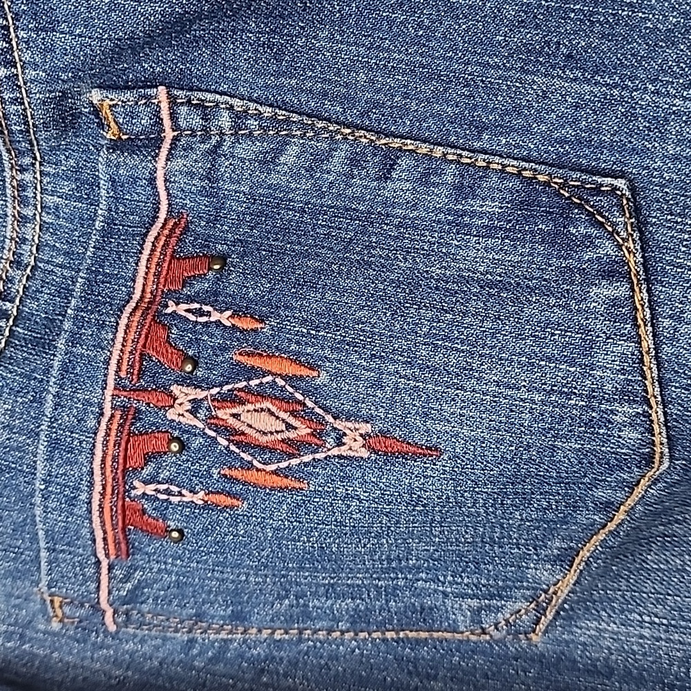 Monroe And Main Womens Burgandy Embroidery Wide Leg Plus Size Blue Jeans Size 16 - Picture 5 of 13